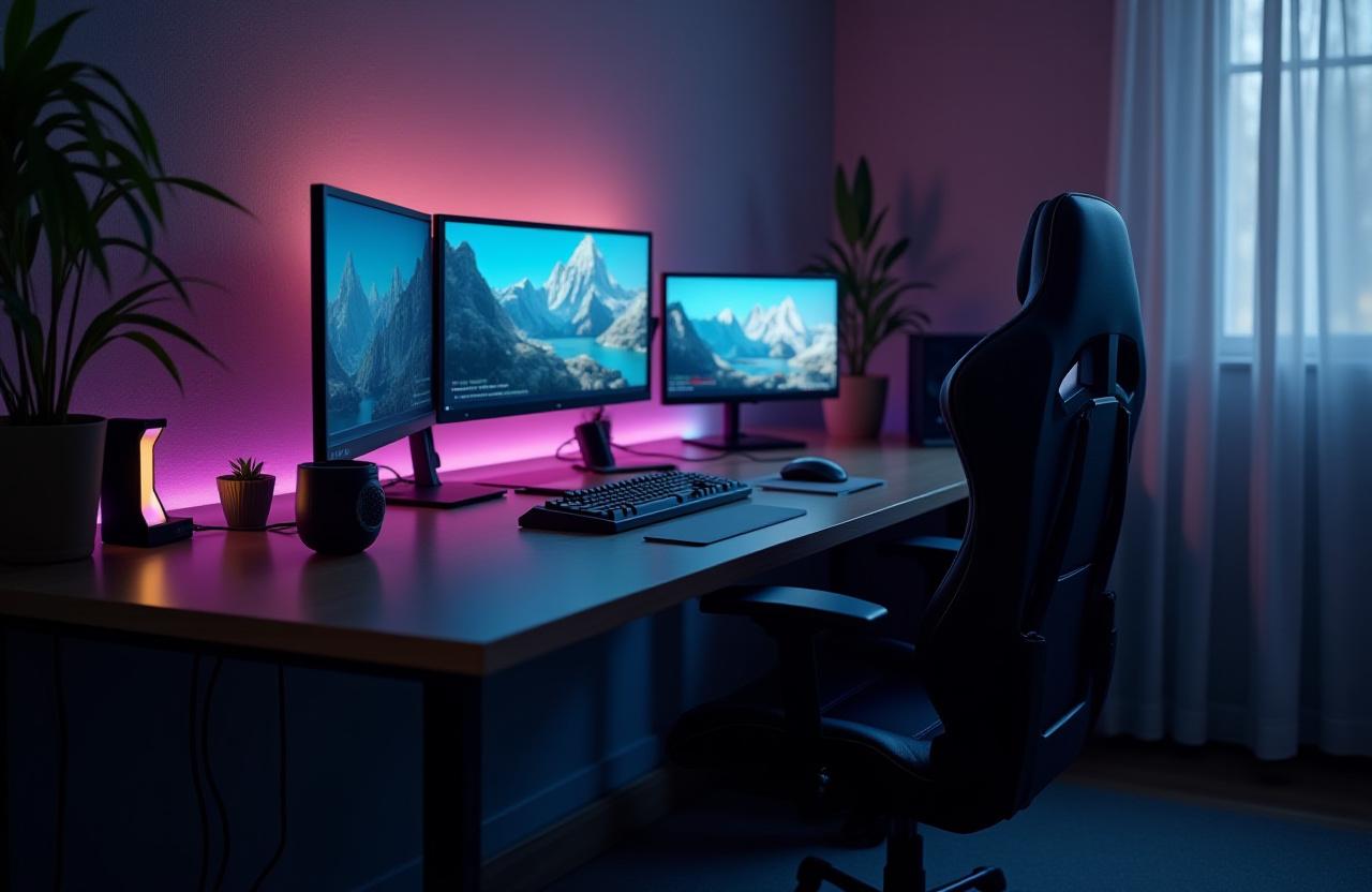 Setup gaming multi-écran ergonomique professionnel